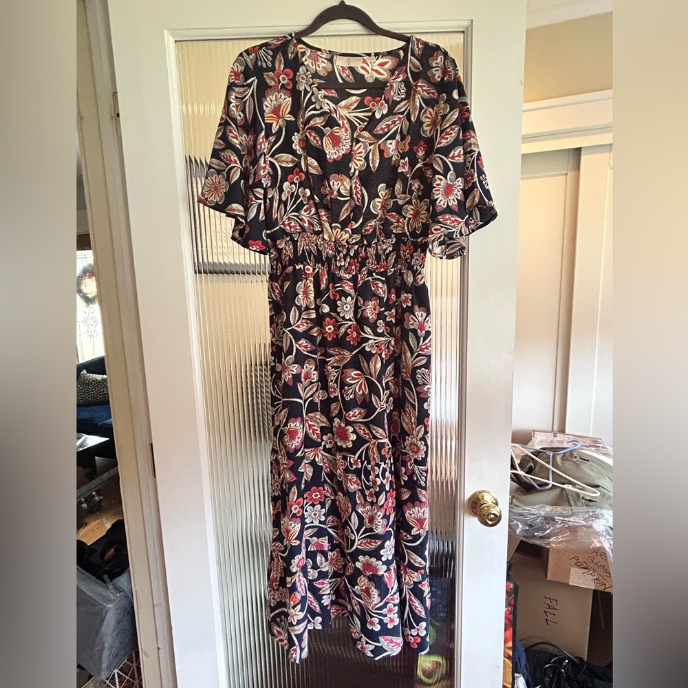 Navy Blue Floral Print Dress
